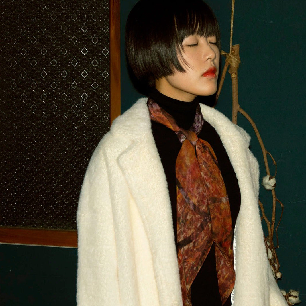 法式風格橘色雪紡絲巾 日本製