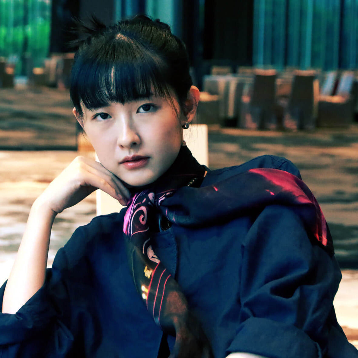 black silk scarf style from a friend of mine online made in japan