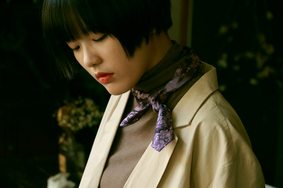 buy violet cotton satin scarf online paris taipei tokyo from a friend of mine 時尚 方巾穿搭 質感推薦