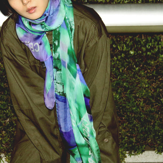 buy luxury fashion big purple green scarf online paris taipei tokyo isetan satori mizushima vetements vogue harrods takashimaya