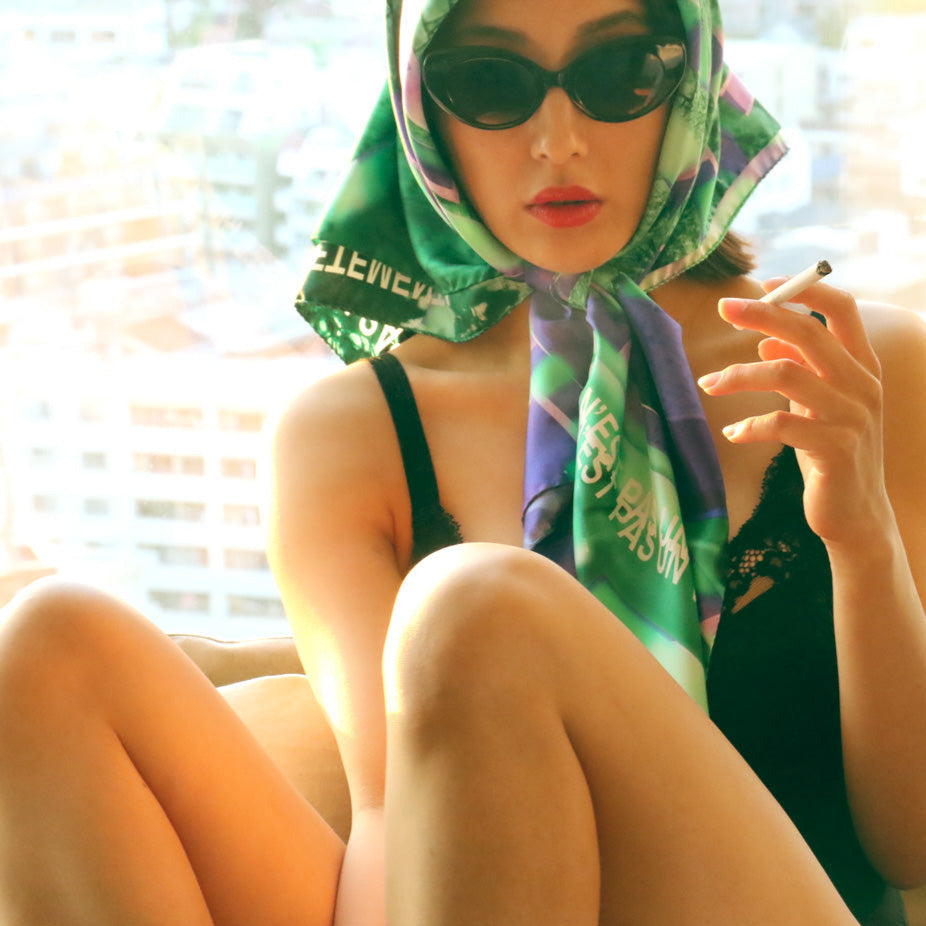 buy stylish fashion green purple silk head scarf vetements スカーフ 通販 bambi watanabe online paris taipei tokyo from a friend of mine isetan harrods 渡边万美 dover street market