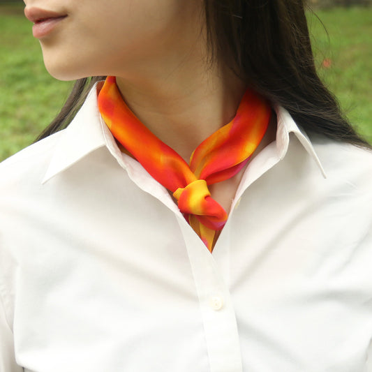 shop stylish printed orange fashion silk scarfs online 法式精品絲巾 禮物推薦 橘黃雪紡絲巾