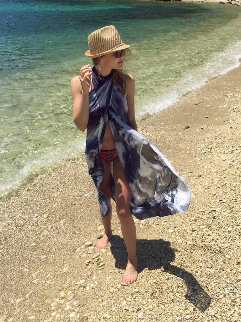 buy beautiful stylish sexy blue sarong Scarf from a friend of mine for beach vacation for her paris taipei tokyo sydney vogue elle harrods